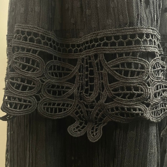 DEX Black Crochet Lace Tiered Polka Dot Mini Dress L Spaghetti Strap Lined Fairy - Picture 11 of 16